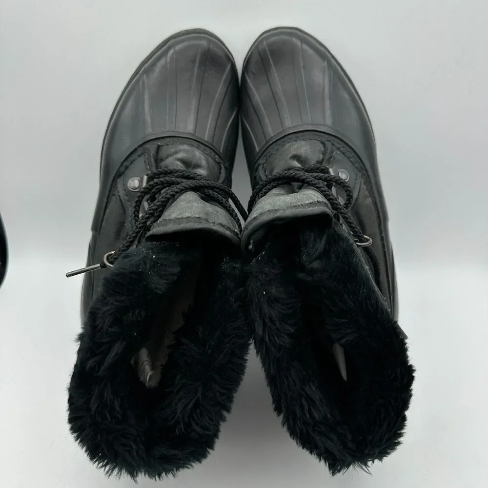 Sorel Kaufman Ankle Snow Boots Womens 7 Black‎ Fur Trim Lace Up Winter
